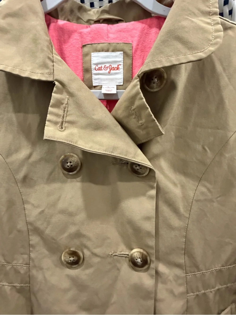 Cat & Jack Girls Khaki Trench Coat Jacket Tan Pink Lining Size L 10/12